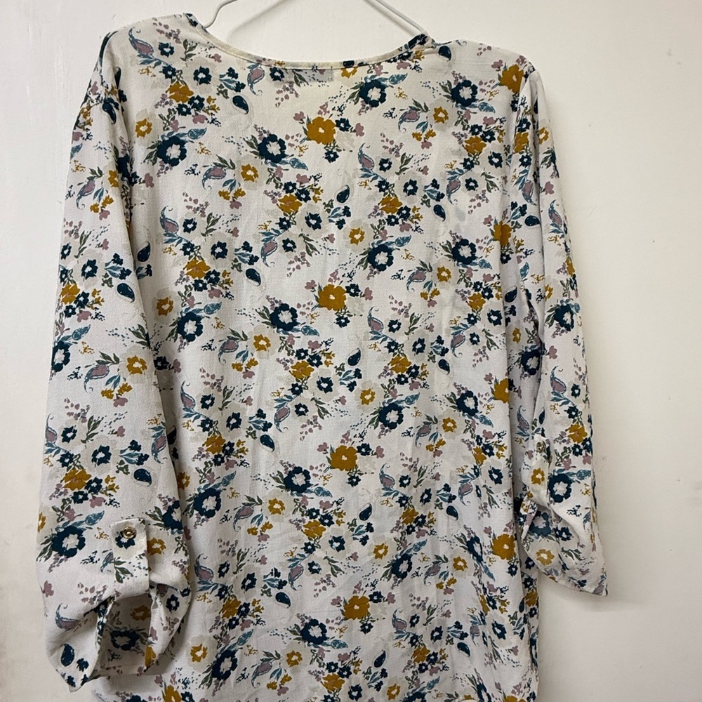 Cure Women's Floral V-Neck Blouse - White and Yellow - Picture 6 of 12